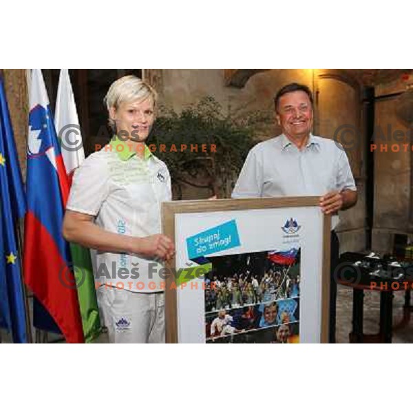 Zoran Jankovic and Urska Zolnir at Reception for Slovenia Olympic team from London 2012 Olympic games held by Mayor of Ljubljana at Town Hall, Ljubljana on August 14, 2012 