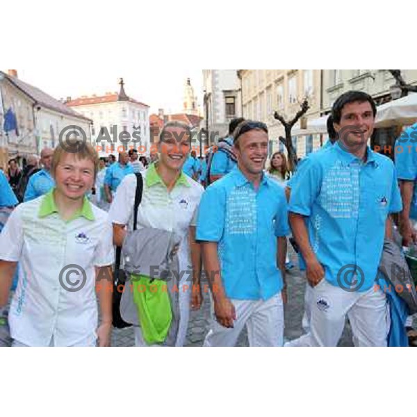 Mateja Simic, Tanja Zakelj during Reception for Slovenia Olympic team from London 2012 Olympic games at Congress Square in Ljubljana on August 14, 2012 