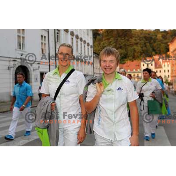 Mateja Simic, Tanja Zakelj during Reception for Slovenia Olympic team from London 2012 Olympic games at Congress Square in Ljubljana on August 14, 2012 