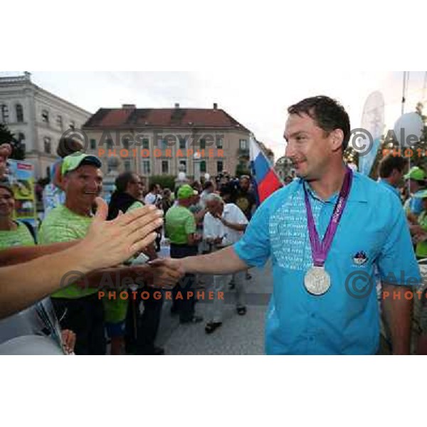 Primoz Kozmus during Reception for Slovenia Olympic team from London 2012 Olympic games at Congress Square in Ljubljana on August 14, 2012 