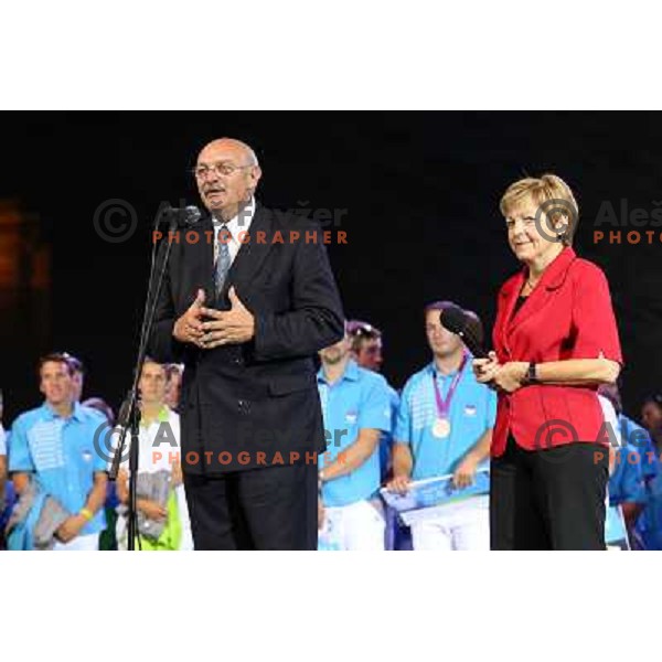 Reception for Slovenia Olympic team from London 2012 Olympic games at Congress Square in Ljubljana on August 14, 2012 