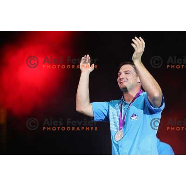 Primoz Kozmus during Reception for Slovenia Olympic team from London 2012 Olympic games at Congress Square in Ljubljana on August 14, 2012 
