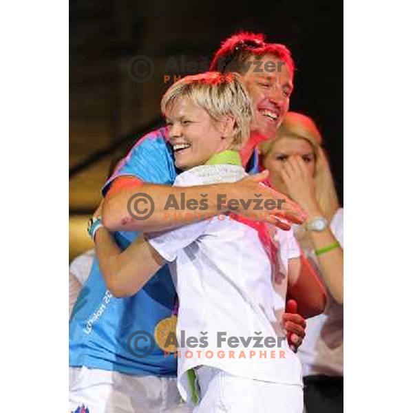 Iztok Cop and Urska Zolnir during Reception for Slovenia Olympic team from London 2012 Olympic games at Congress Square in Ljubljana on August 14, 2012 