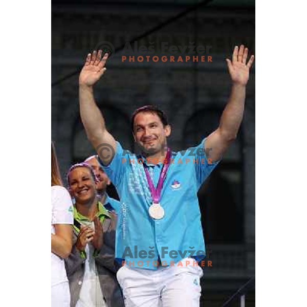 Primoz Kozmus during Reception for Slovenia Olympic team from London 2012 Olympic games at Congress Square in Ljubljana on August 14, 2012 