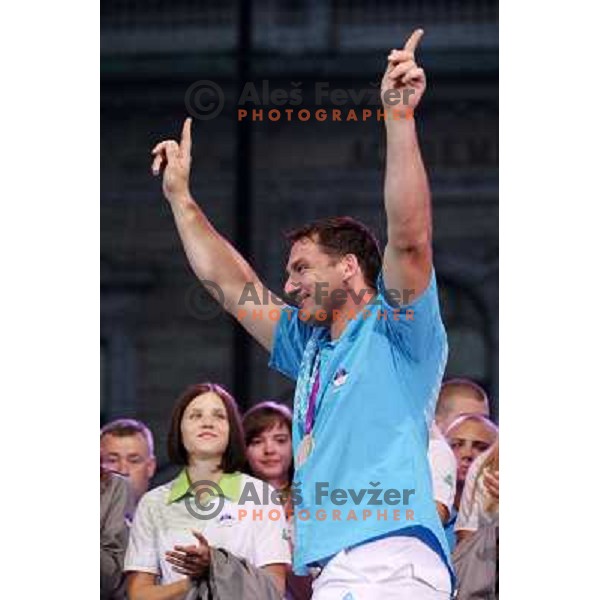 Primoz Kozmus during Reception for Slovenia Olympic team from London 2012 Olympic games at Congress Square in Ljubljana on August 14, 2012 
