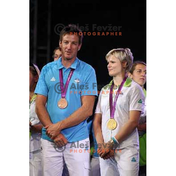 Iztok Cop and Urska Zolnir during Reception for Slovenia Olympic team from London 2012 Olympic games at Congress Square in Ljubljana on August 14, 2012 