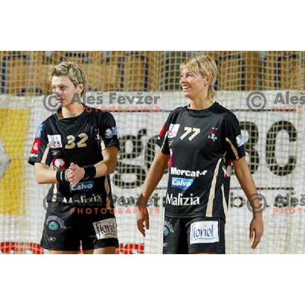  Freser and Kindl during women\'s EHF Championsleague game Krim Mercator-Dynamo Volgograd in Ljubljana, Slovenia. Krim Mercator won 41-34. Photo by Ales Fevzer