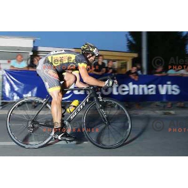 in action during men\'s Elite race at Medvode Criterium on August 28, 2012 