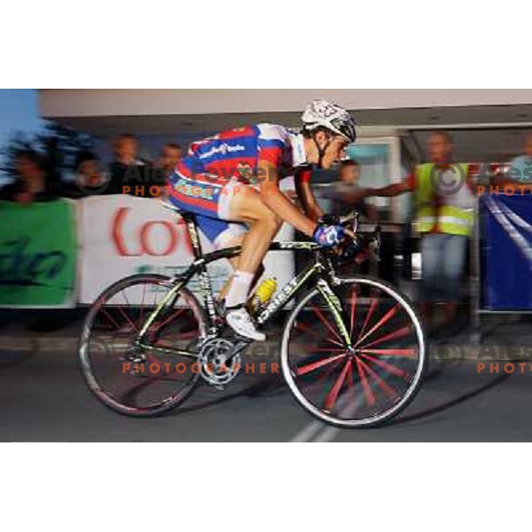 Gasper Katrasnik of Sava Kranj in action during men\'s Elite race at Medvode Criterium on August 28, 2012 