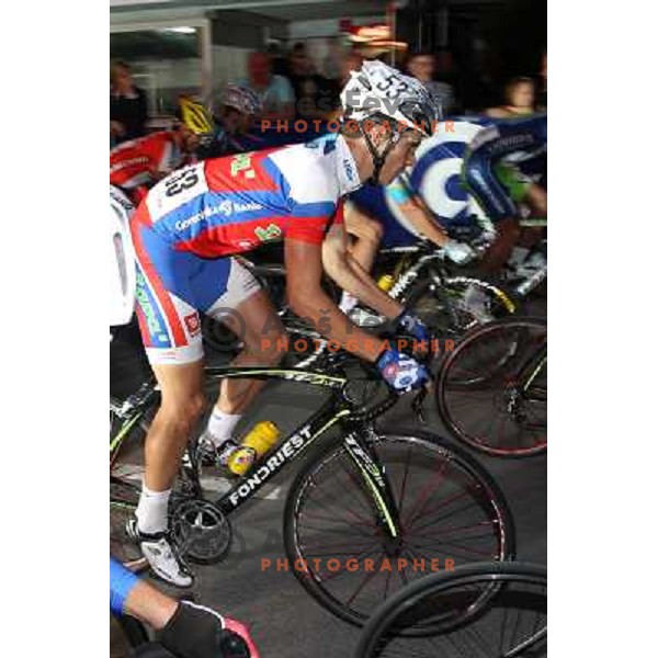 Gasper Katrasnik of Sava Kranj in action during men\'s Elite race at Medvode Criterium on August 28, 2012 