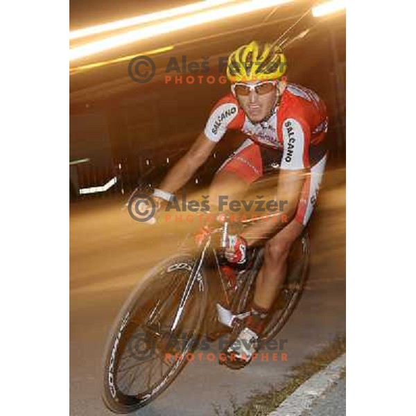 Andi Bajc of Salacano in action during men\'s Elite race at Medvode Criterium on August 28, 2012. 