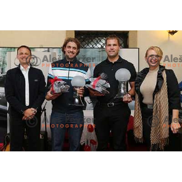 Aljosa Berc and Anze Kopitar of Slovenia, LA Kings- NHL ice-hockey star during Audi Quattro golf tournament on King\'s golf course at Bled, Slovenia on September 1, 2012. 