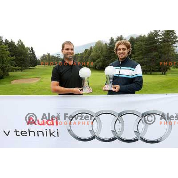 Aljosa Berc and Anze Kopitar of Slovenia, LA Kings- NHL ice-hockey star during Audi Quattro golf tournament on King\'s golf course at Bled, Slovenia on September 1, 2012. 