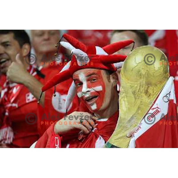 Fans of Switzerland celebrate second goal and Suisse victory 2:0 over Slovenia in FIFA 2014 World Cup Qualifiers played in Arena Stozice, Ljubljana, Slovenia on September 7, 2012 