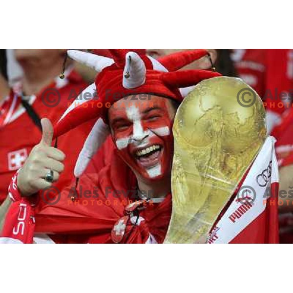 Fans of Switzerland celebrate second goal and Suisse victory 2:0 over Slovenia in FIFA 2014 World Cup Qualifiers played in Arena Stozice, Ljubljana, Slovenia on September 7, 2012 