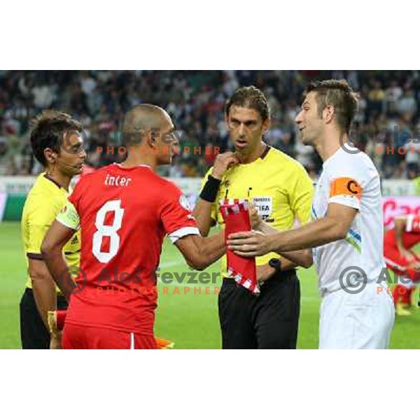 Gokhan Inler of Switzerland and Bostjan Cesar of Slovenia during football match Slovenia-Switzerland for FIFA 2014 World Cup Brasil Qualifiers, played in Arena Stozice, Ljubljana, Slovenia on September 7, 2012 