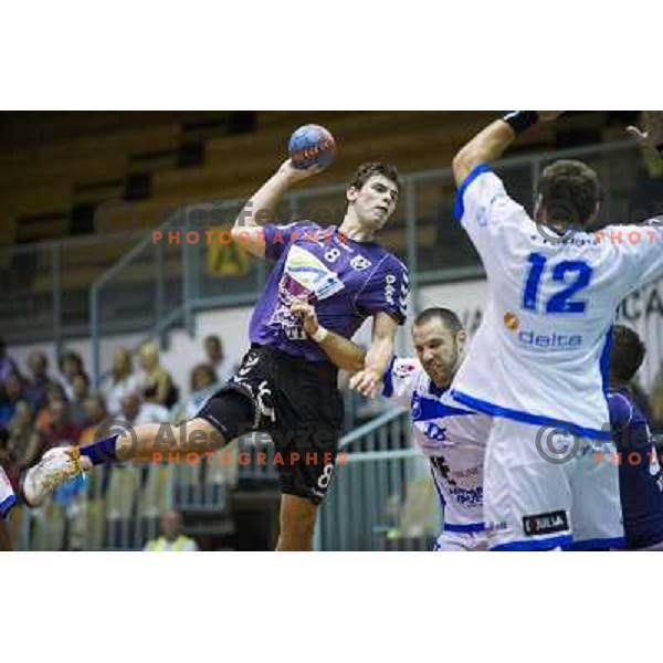 Nikola Spelic (L) in action during EHF cup handball match played in Tabor hall, Maribor, 8.9.2012 