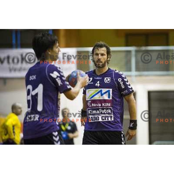 Renato Vugrinec (L) in action during EHF cup handball match played in Tabor hall, Maribor, 8.9.2012 