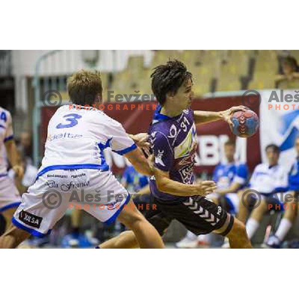 Risto Lepp and Tadej Sok (L-R) in action during EHF cup handball match played in Tabor hall, Maribor, 8.9.2012 