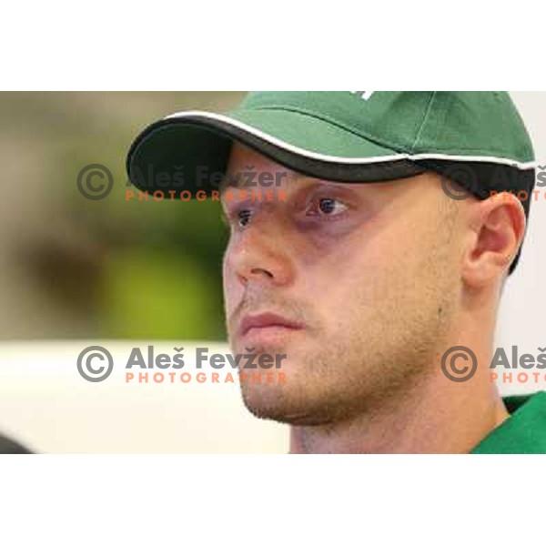 Jan Mursak, Detroit Red Wings NHL ice-hockey player will play during lock-out in Ebel league for Telemach Olimpija Ljubljana.He met slovenian press in Ljubljana on September 25, 2012 