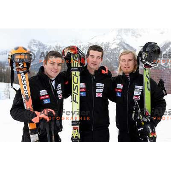 Kuerner, Mravlja and Grasic after Giant-Slalom race at 23rd Winter Universiade in Torino. Race was held at slope Jafferau near Bardonecchia.