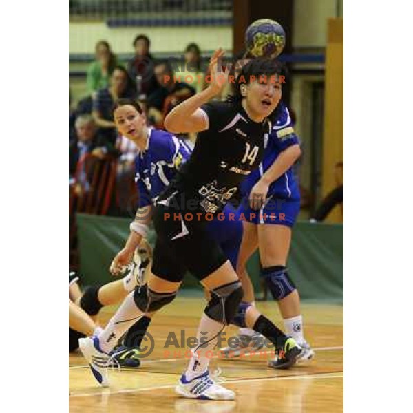 Liudmila Bodnieva of RK Krim Mercator in action during handball game played in Galjevica Hall, Ljubljana, Slovenia, 29.9.2012 