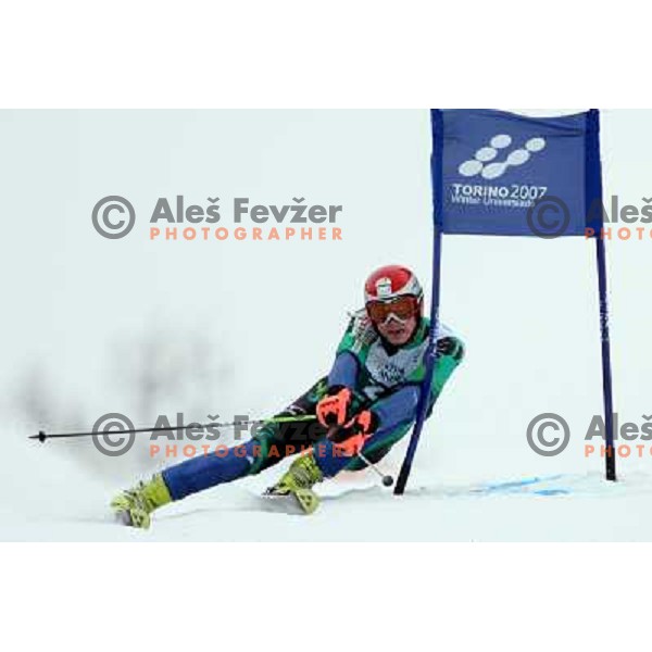  Anze Mravlja during Giant-Slalom race at 23rd Winter Universiade in Torino. Race was held at slope Jafferau near Bardonecchia.