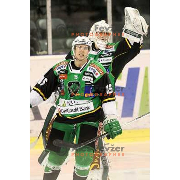Chris D\'Alvise of Telemach Olimpija in action during ice hockey match Telemach Olimpija Ljubljana- KAC in round 9 of Ebel league 2012/13 played in Hala Tivoli, Ljubljana, Slovenia on October 5, 2012 