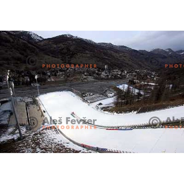 View fron the top of jumping hill ( K95 meters) at 23rd Winter Universiade 2007 at Pragelato, Italy on 18.01.2007