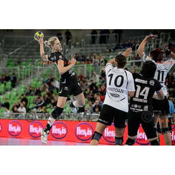 Susann Muller of Krim in action during handball match Krim Mercator - U Jolidon Cluj in EHF Champions league, played at Stozice Arena, Ljubljana, Slovenia on October 14, 2012 