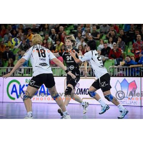 Maryna Vergeliuk of Krim in action during handball match Krim Mercator - U Jolidon Cluj in EHF Champions league, played at Stozice Arena, Ljubljana, Slovenia on October 14, 2012 