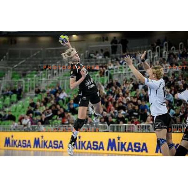 Susann Muller of Krim in action during handball match Krim Mercator - U Jolidon Cluj in EHF Champions league, played at Stozice Arena, Ljubljana, Slovenia on October 14, 2012 