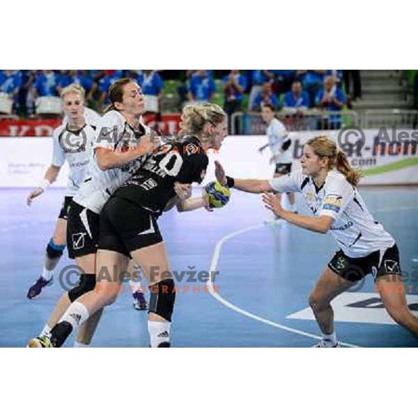 Susann Muller of Krim in action during handball match Krim Mercator - U Jolidon Cluj in EHF Champions league, played at Stozice Arena, Ljubljana, Slovenia on October 14, 2012 