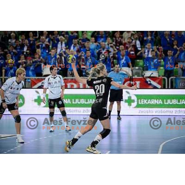 Susann Muller of Krim in action during handball match Krim Mercator - U Jolidon Cluj in EHF Champions league, played at Stozice Arena, Ljubljana, Slovenia on October 14, 2012 