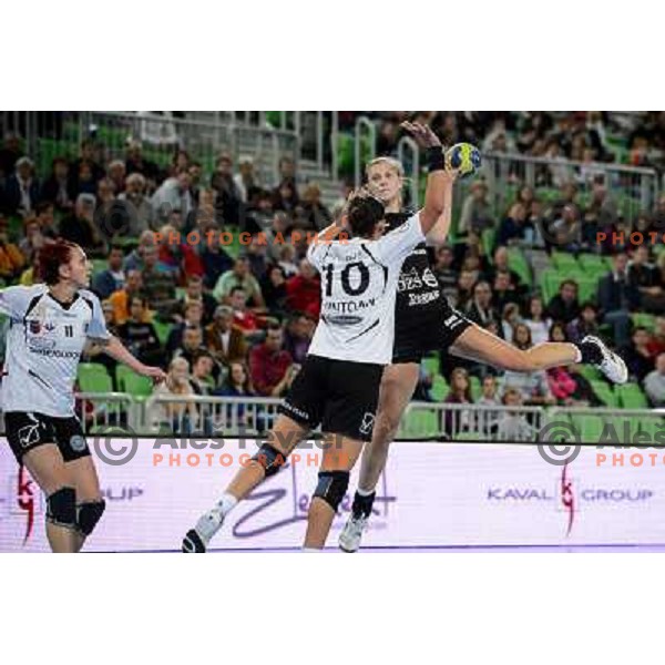 Barbara Lazovic of Krim in action during handball match Krim Mercator - U Jolidon Cluj in EHF Champions league, played at Stozice Arena, Ljubljana, Slovenia on October 14, 2012 