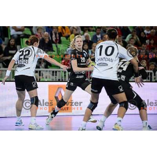 Susann Muller of Krim in action during handball match Krim Mercator - U Jolidon Cluj in EHF Champions league, played at Stozice Arena, Ljubljana, Slovenia on October 14, 2012 