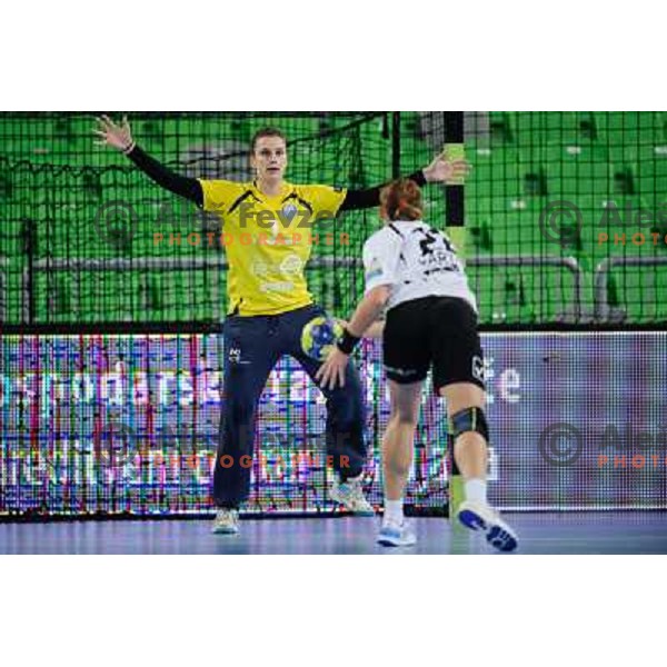 Jelena Grubisic of Krim in action during handball match Krim Mercator - U Jolidon Cluj in EHF Champions league, played at Stozice Arena, Ljubljana, Slovenia on October 14, 2012 