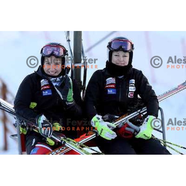  Mateja Robnik (left) and Ana Kobal before first run of Giant slalom girls on 23rd Winter Universiade 2007 at Jafferau, Bardonecchia, Italy on 19.01.2007