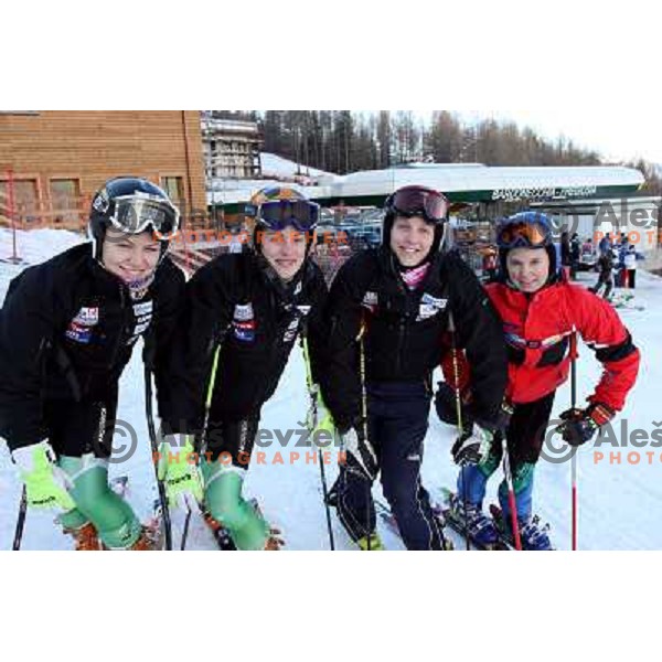 Radensek, Kuerner, Grandovec and Sober (left to right) before first run of Giant slalom girls on 23rd Winter Universiade 2007 at Jafferau, Bardonecchia, Italy on 19.01.2007