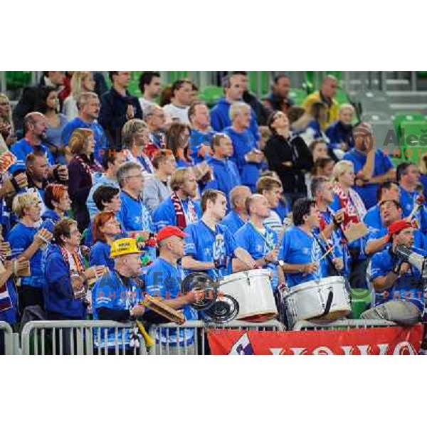 Krim fans during handball match Krim Mercator - U Jolidon Cluj in EHF Champions league, played at Stozice Arena, Ljubljana, Slovenia on October 14, 2012 