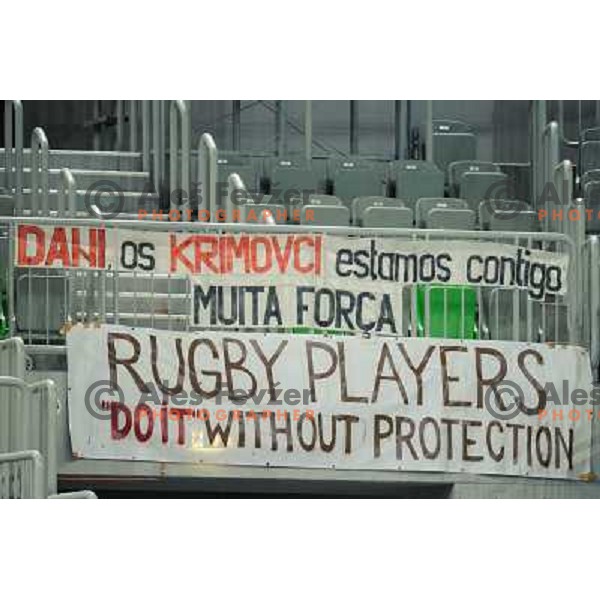 sign during handball match Krim Mercator - U Jolidon Cluj in EHF Champions league, played at Stozice Arena, Ljubljana, Slovenia on October 14, 2012 
