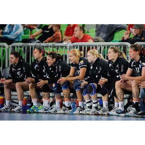 Krim bench during handball match Krim Mercator - U Jolidon Cluj in EHF Champions league, played at Stozice Arena, Ljubljana, Slovenia on October 14, 2012 