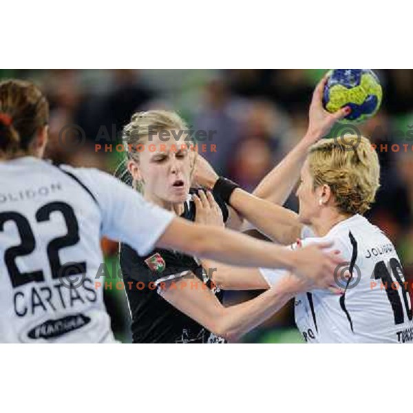 Susann Muller of Krim in action during handball match Krim Mercator - U Jolidon Cluj in EHF Champions league, played at Stozice Arena, Ljubljana, Slovenia on October 14, 2012 