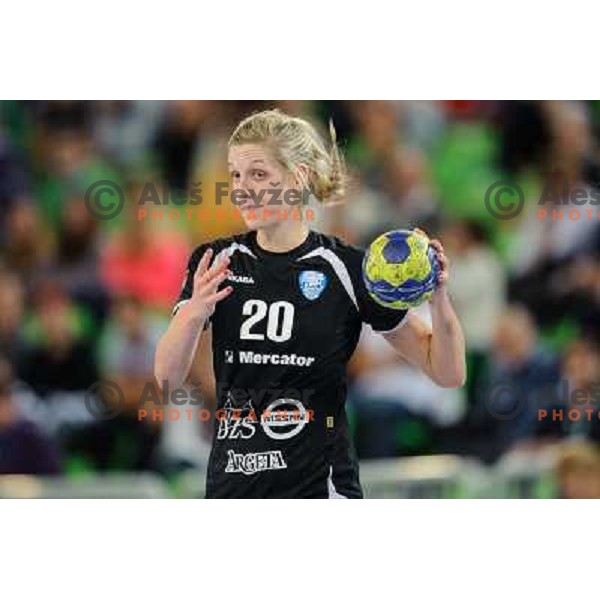 Susann Muller of Krim in action during handball match Krim Mercator - U Jolidon Cluj in EHF Champions league, played at Stozice Arena, Ljubljana, Slovenia on October 14, 2012 