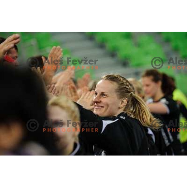 Nina Worz of Krim in action during handball match Krim Mercator - U Jolidon Cluj in EHF Champions league, played at Stozice Arena, Ljubljana, Slovenia on October 14, 2012 