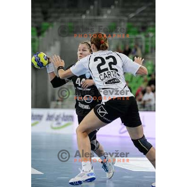 Maja Zrnec of Krim in action during handball match Krim Mercator - U Jolidon Cluj in EHF Champions league, played at Stozice Arena, Ljubljana, Slovenia on October 14, 2012 