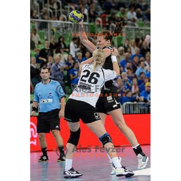Linea Torstensson of Krim in action during handball match Krim Mercator - U Jolidon Cluj in EHF Champions league, played at Stozice Arena, Ljubljana, Slovenia on October 14, 2012 