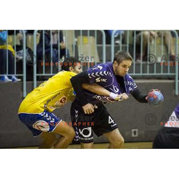 Milan Mirkovic (right) in action during handball match Maribor Branik - Cimos Koper, 1. NLB leasing league, played in Tabor Hall in Maribor, Slovenija on October 17, 2012 