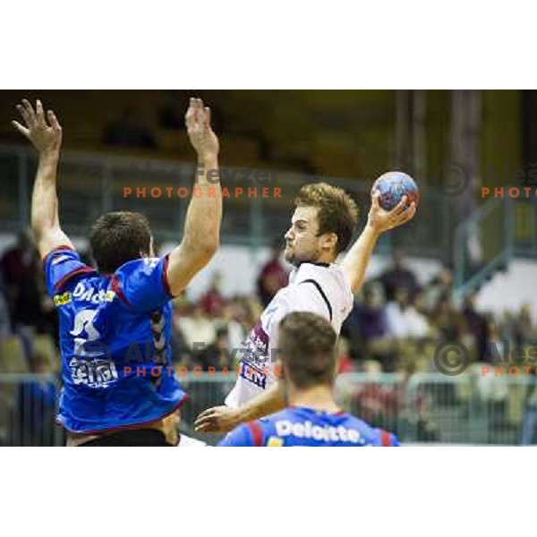team in action during handball match Maribor Branik - HK Kopavogur, EHF league, played in Tabor Hall in Maribor, Slovenija on October 20, 2012 