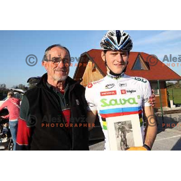 Franc Skerlj and Matej Mohoric (Sava) world champion under 23 after last race of the 2012 professional cycling season in Podsmreka, Ljubljana, Slovenia on October 21, 2012 